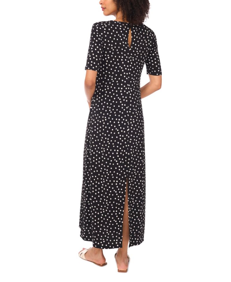 Women's Polka Dot Crew Neck Maxi Dress