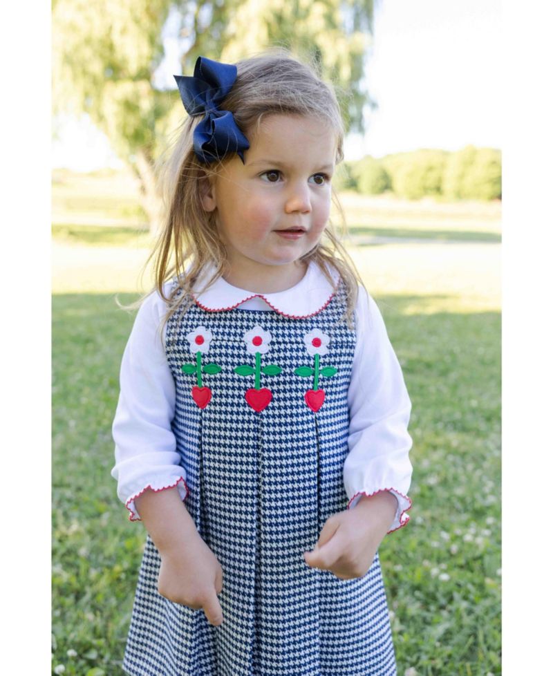 Girls (4-6X) Houndstooth Jumper with Hearts and Flowers Dress