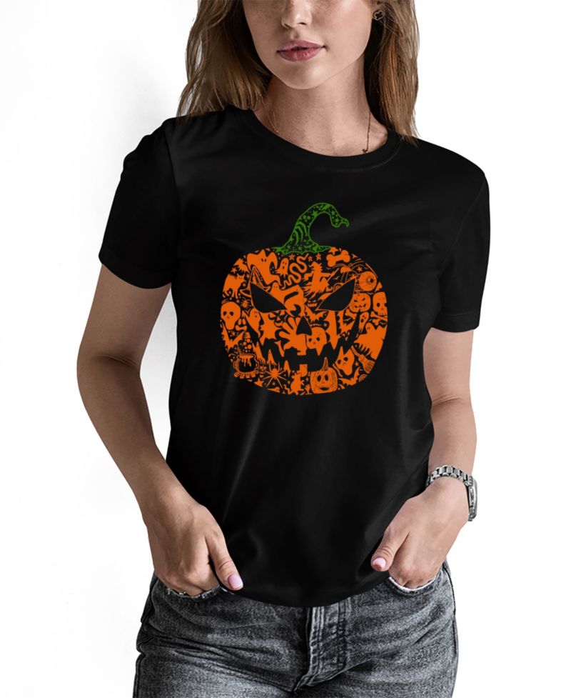 Women's Halloween Pumpkin Word Art Pullover Top