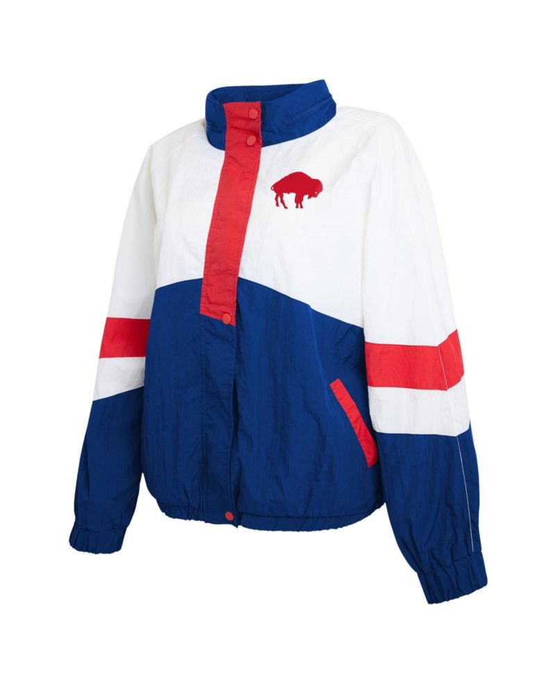 Women's White/Royal Buffalo Bills Throwback Crinkle Full-Snap Hooded Windbreaker Jacket