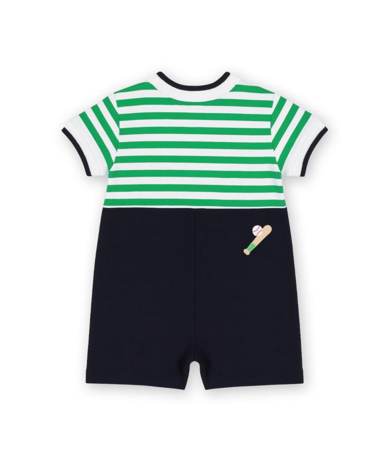 Baby Boy Stripe Knit Shortall With Baseball Field