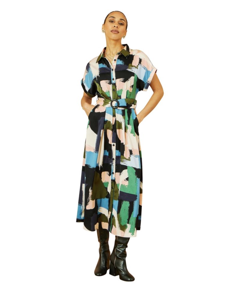 Women's Brushstroke Print Relaxed Shirt Dress