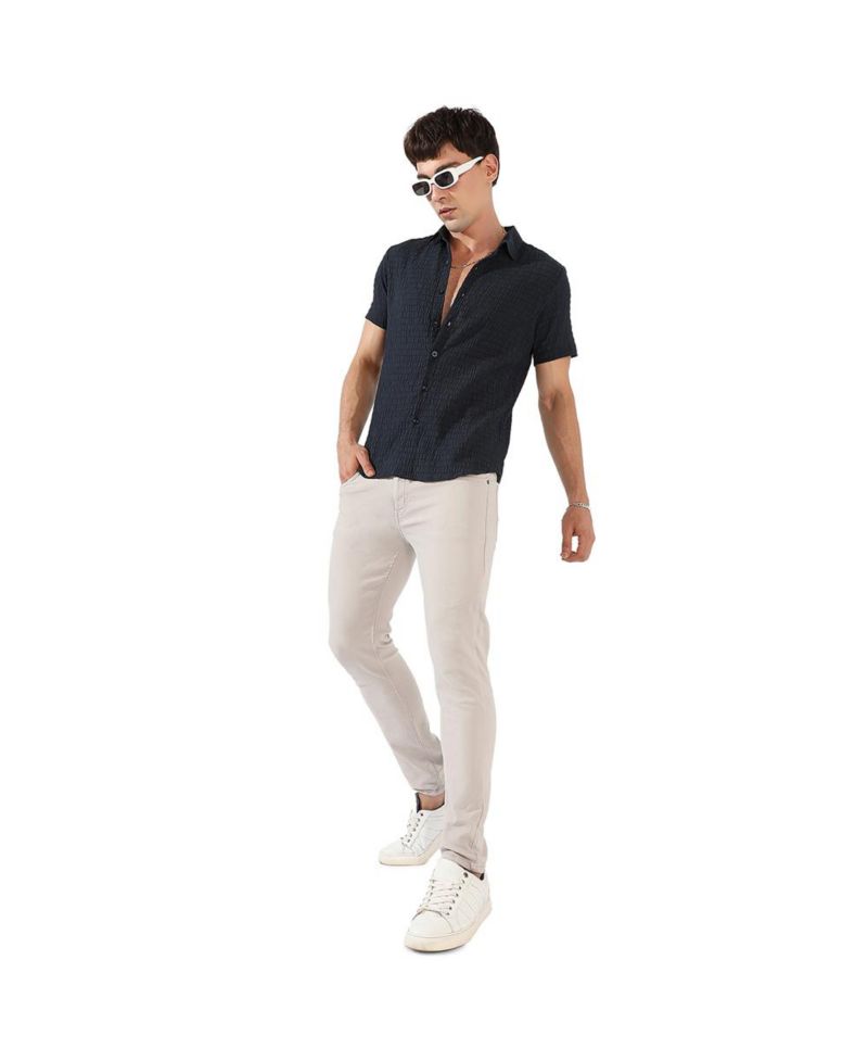 Men's Black Textured Regular Fit Casual Shirt