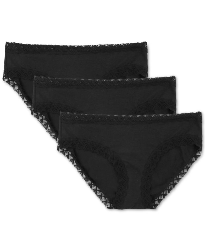 Women's Bliss Lace-Trim Cotton Brief Underwear 3-Pack 156058MP