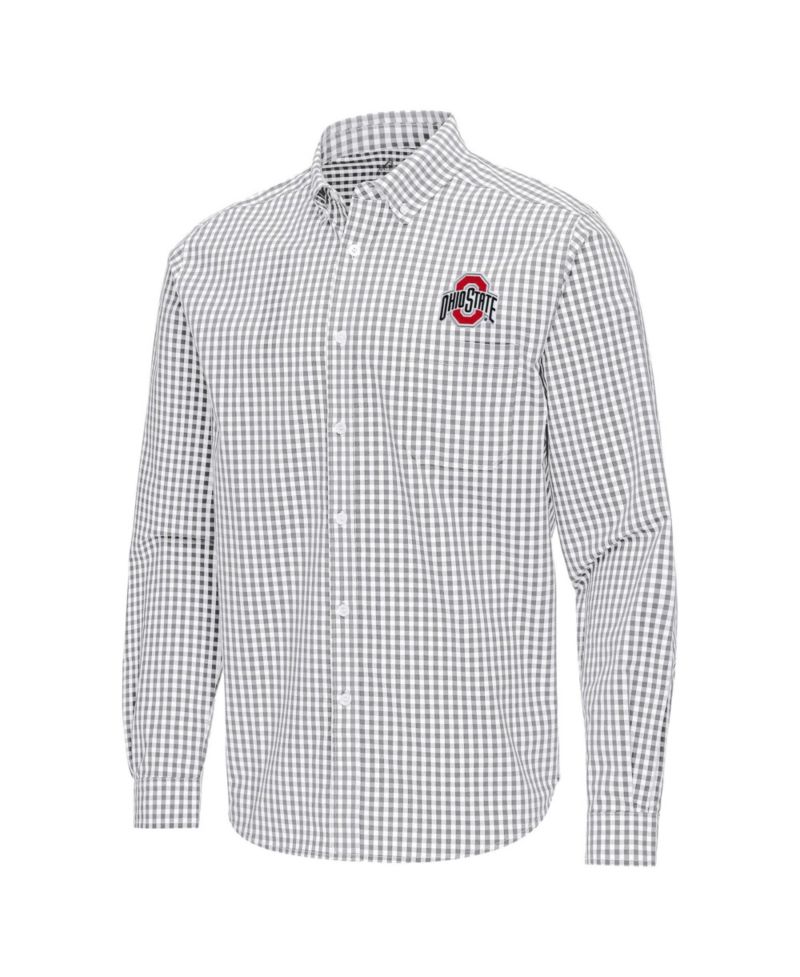Men's Gray Ohio State Buckeyes Ellis Woven Tri-Blend Long Sleeve Button-Down Shirt