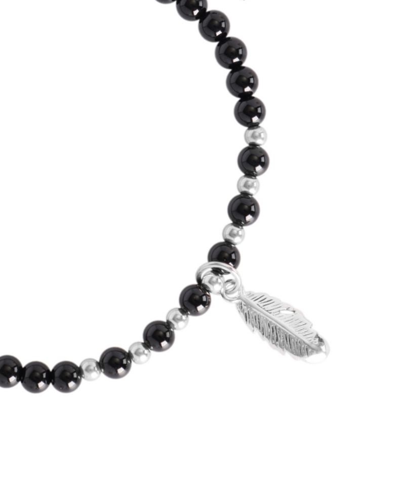 Sterling Silver Feather Charm Stone Beaded Rope Bracelet