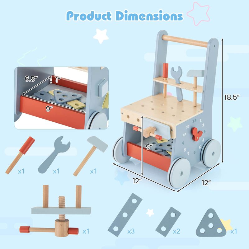 2-in-1 Wooden Baby Push Walker with Multi-Activity Center Bottom