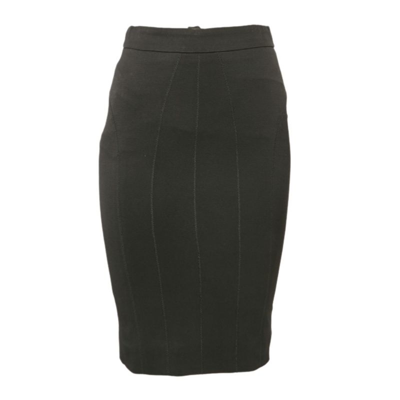 Women's Black Textured Stretch Crepe Knee-Length Skirt