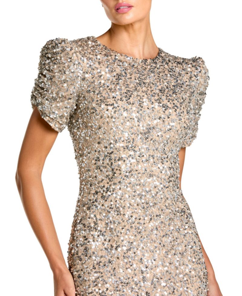 Women's High-Neck Short-Sleeve Sequin Gown