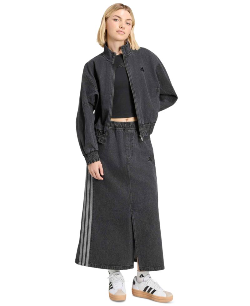 Women's Stadium Washed Denim Bomber Loose-Fit Jacket