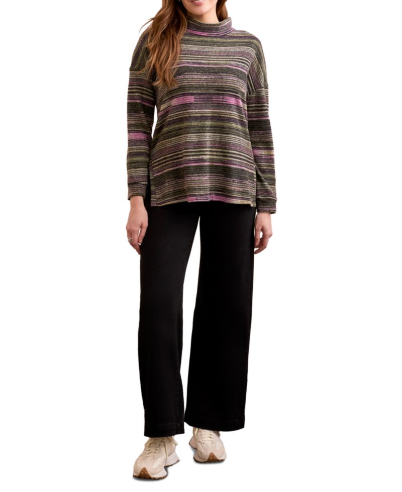 Women's Striped Mock Neck Long Sleeve Top