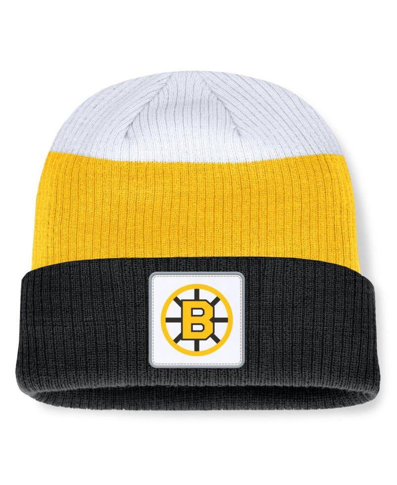 Men's Black/Gold Boston Bruins Heritage Showboat Color-Block Cuffed Knit Hat