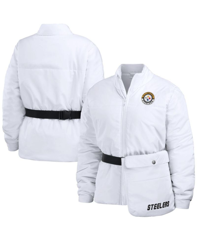 Women's White Pittsburgh Steelers Packaway Full-Zip Puffer Jacket