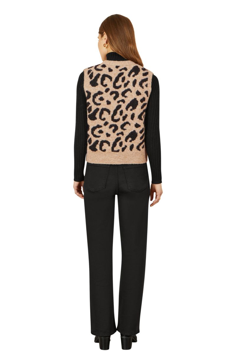 Women's Knitted Cheetah Print Tie Waistcoat
