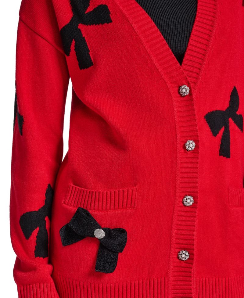 Women's Bow Long-Sleeve V-Neck Cardigan