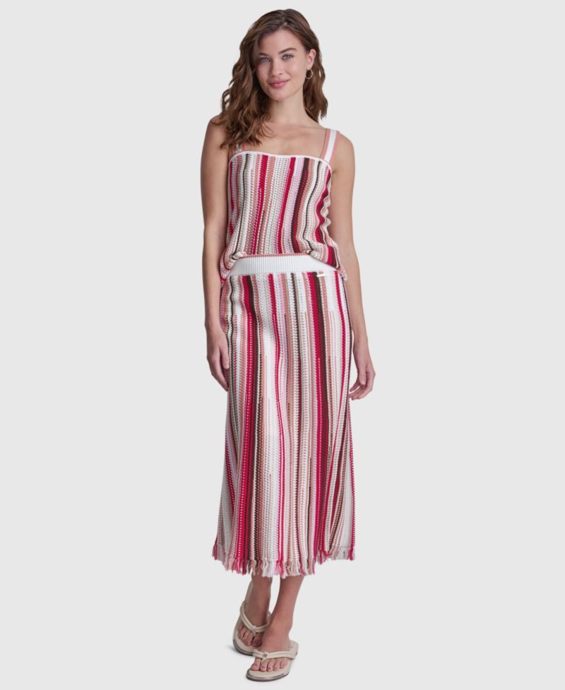 Women's Pointelle Stitch Striped Midi Skirt