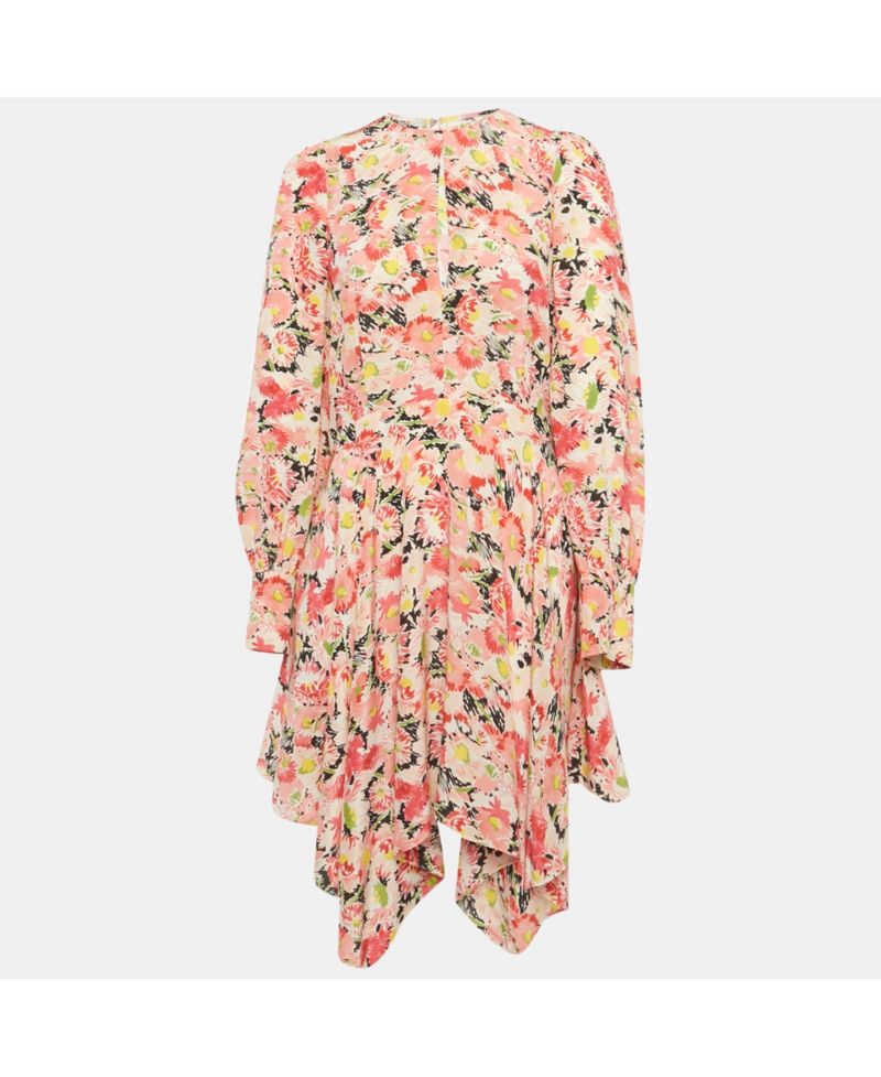 Womens Pink Floral Print Silk Dress