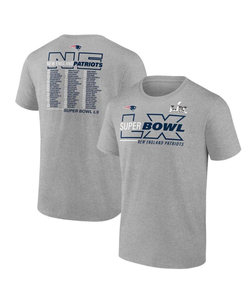Men's Heather Gray New England Patriots Super Bowl LX Roster T-Shirt