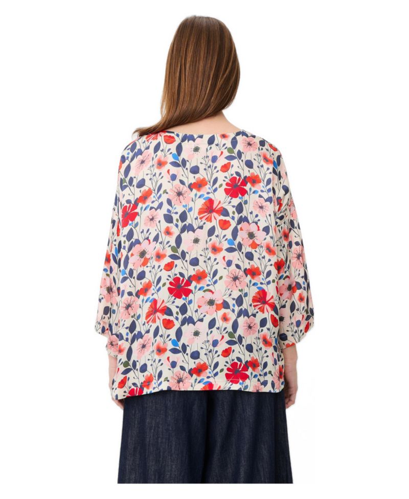 Women's Floral 3/4-Sleeve Relaxed Tunic Blouse