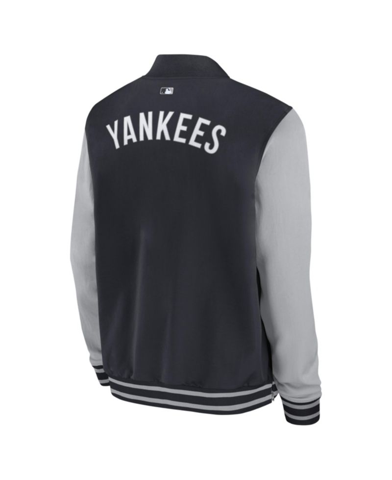 Men's Navy/Gray New York Yankees Authentic Collection Dugout Relaxed Full-Zip Bomber Jacket
