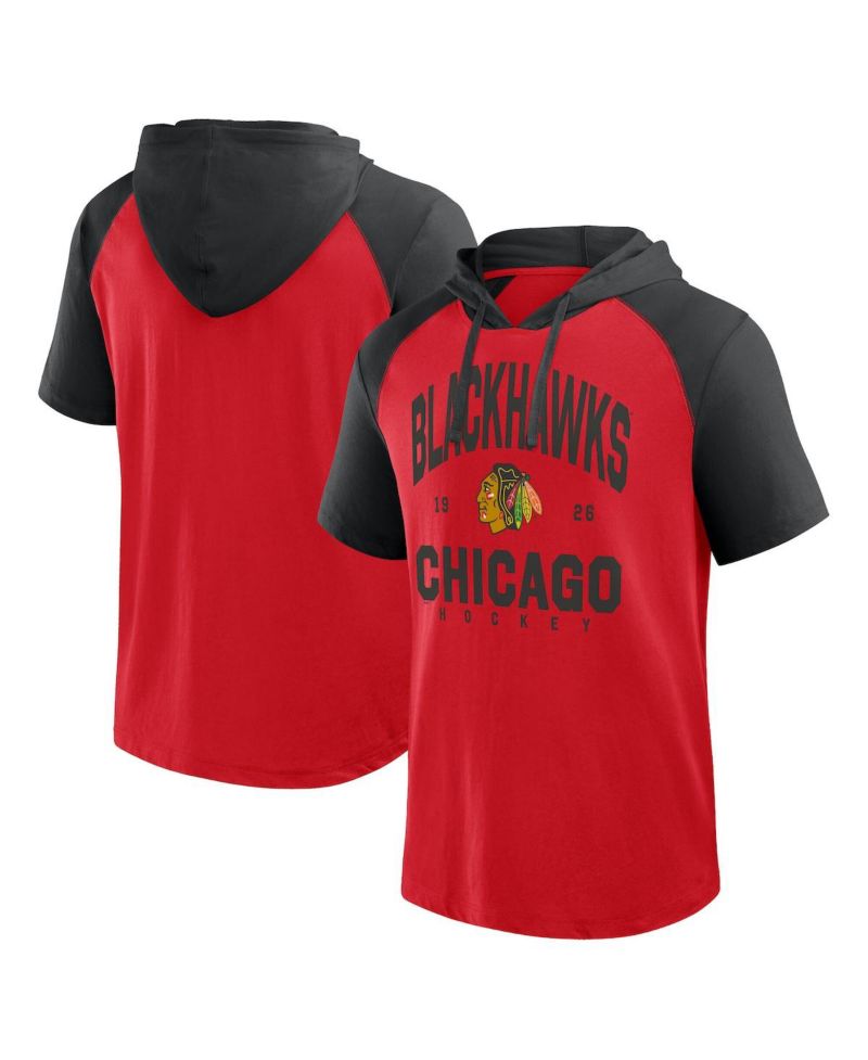 Men's Red/Black Chicago Blackhawks Prime Raglan Short Sleeve Pullover Hoodie