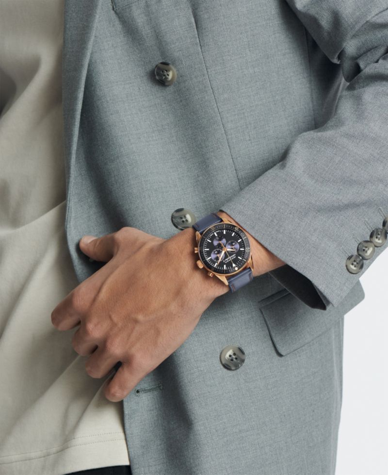 Men's Calendoplan S Swiss Quartz Chronograph Gray Leather Strap Watch 42mm