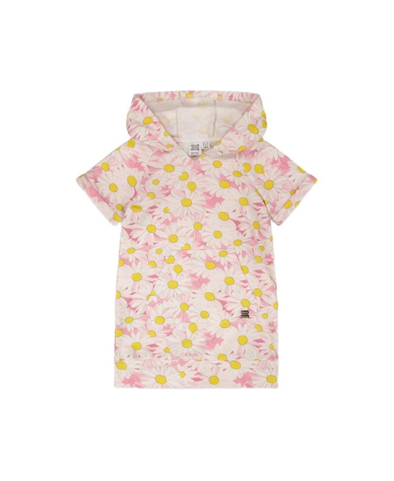 Little Girls French Terry Hooded Dress Printed Daisies
