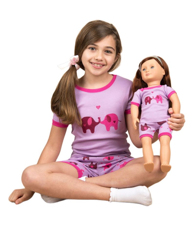 Big Girls Matching Doll Snug-Fit Cotton Short Sleeve Pajamas