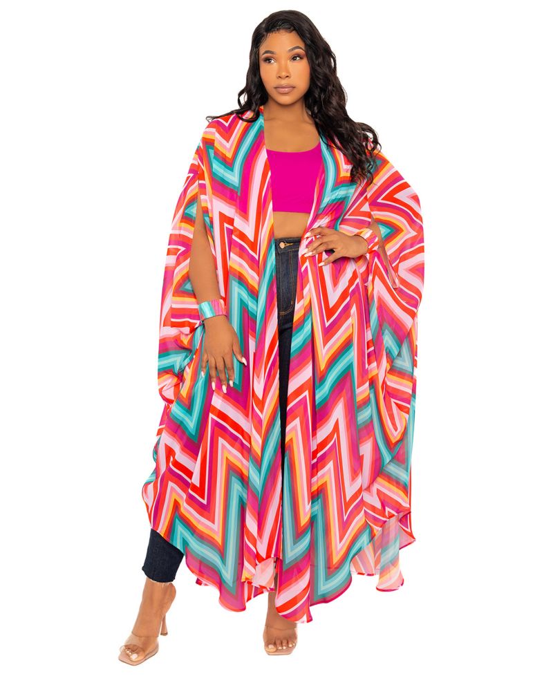 Women's Plus Size Chevron Robe with Wrist Band