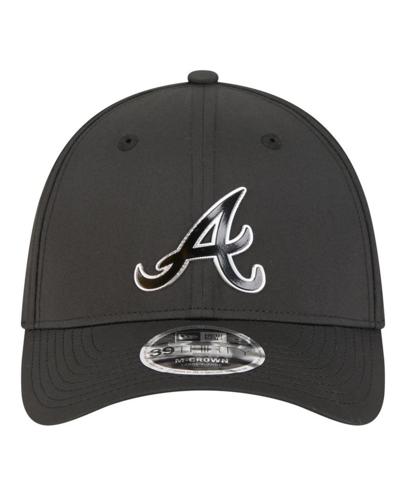 Men's Black Atlanta Braves Metallic 39THIRTY M-Crown Flex Hat