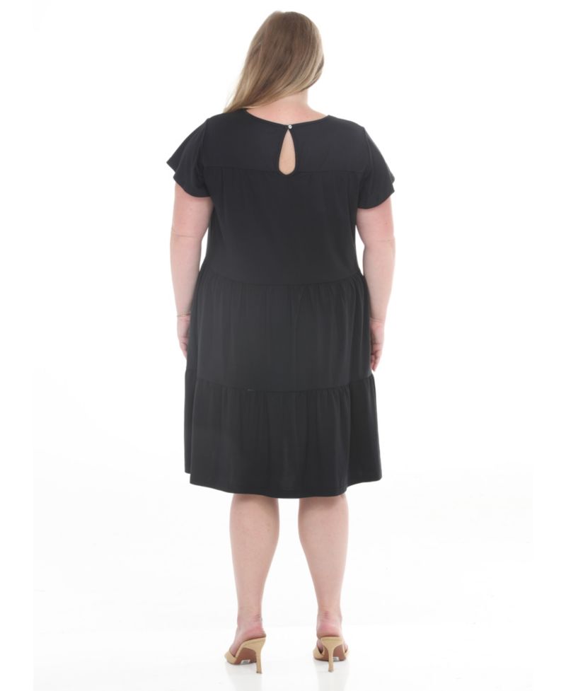 Plus Size Flutter-Sleeve Ruffle Tiered Dress