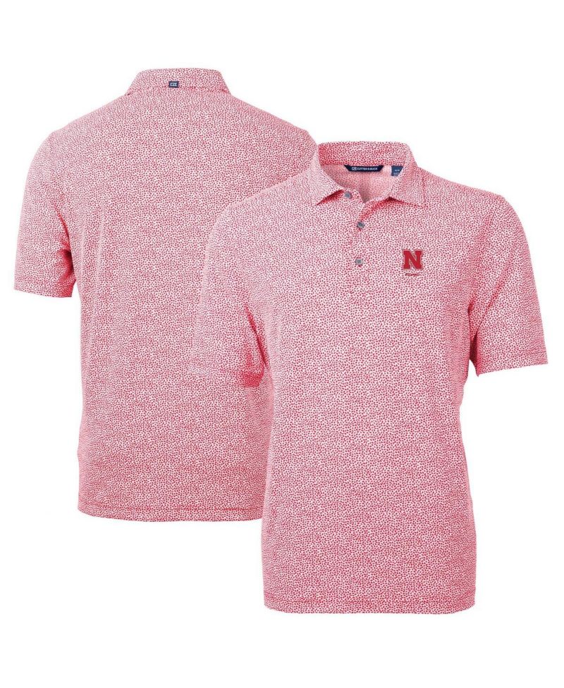 Men's Scarlet Nebraska Huskers Alumni Logo DryTec Virtue Eco Pique Botanical Print Polo Shirt