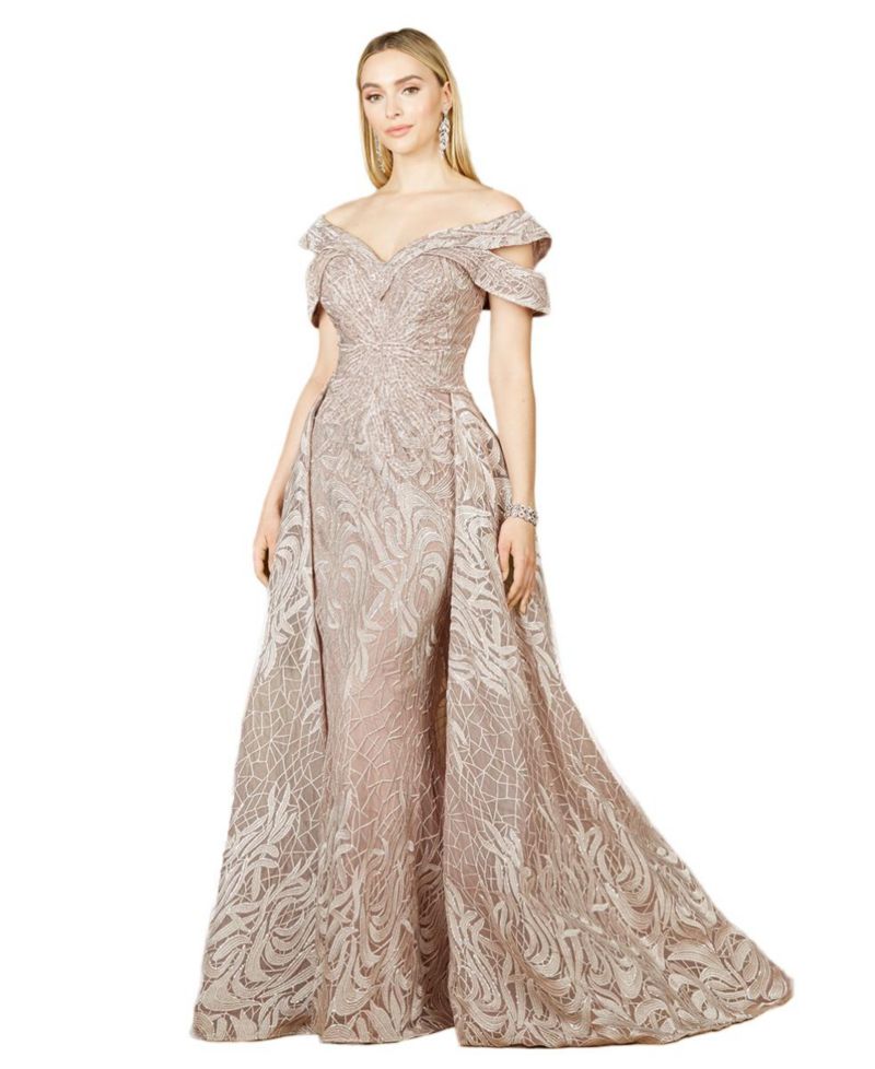 Women's Off Shoulder Mermaid Lace Gown with Overskirt
