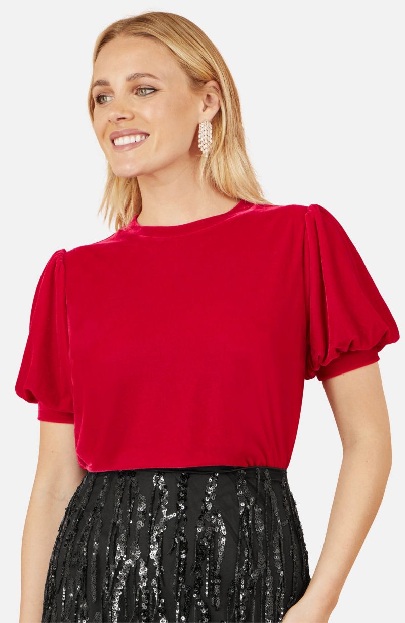Women's Velvet Puff Sleeve Top