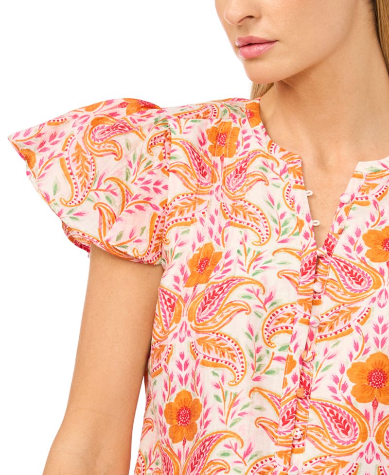 Women's Flutter-Sleeve Printed Blouse