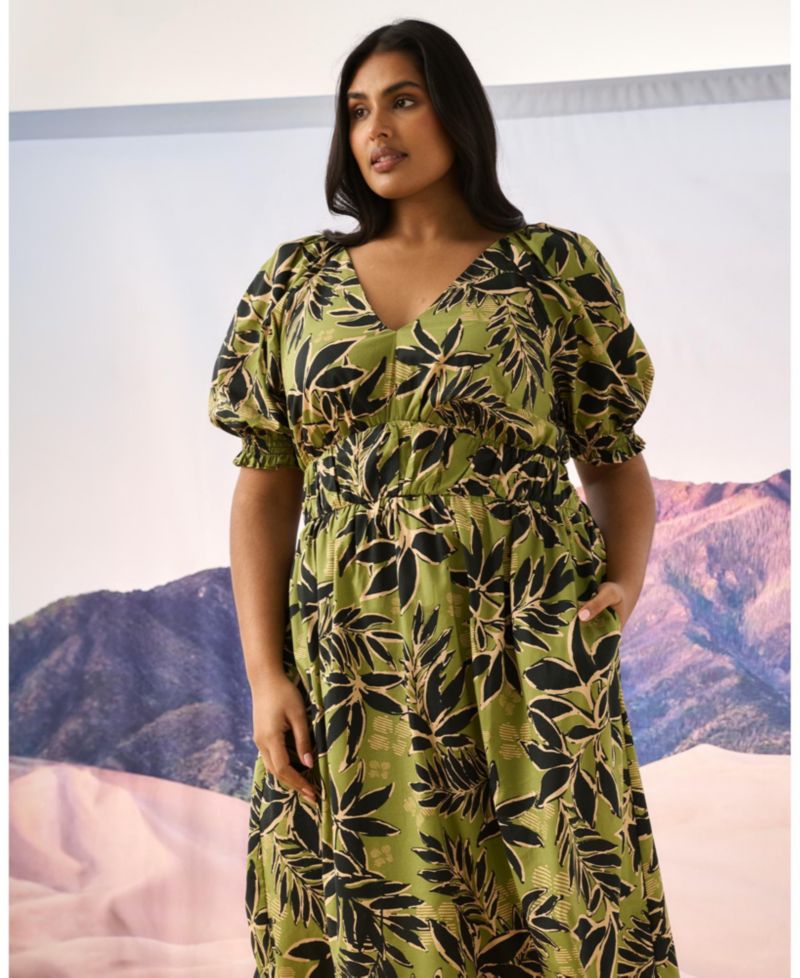 Women's Wildleaf Print Cotton Fit Flare Midi Dress