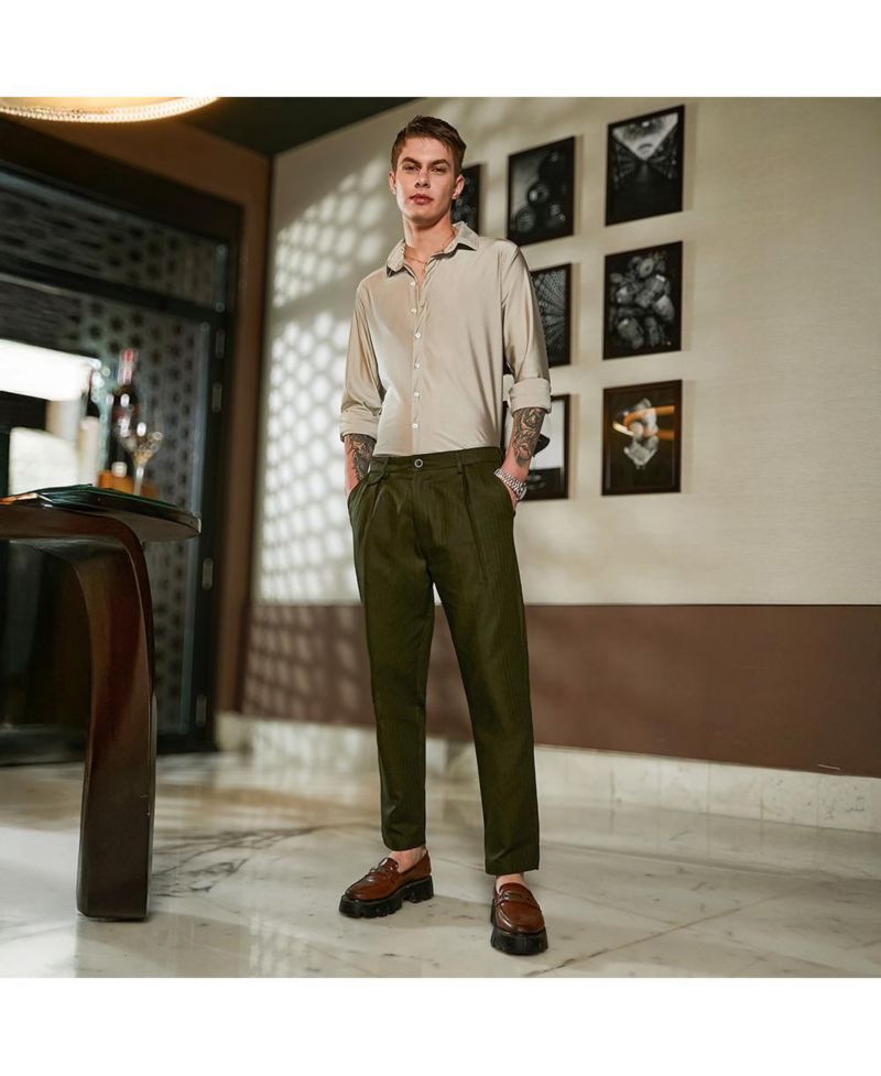 Men's Juniper Green Striped Tailored Trousers