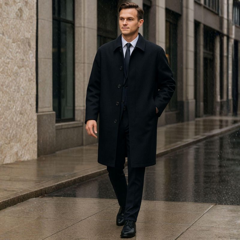Men's Zach Men s Wool Blend Overcoat - Knee-Length Trench Coat, Runs Large for Layering Over Suits or Sweaters