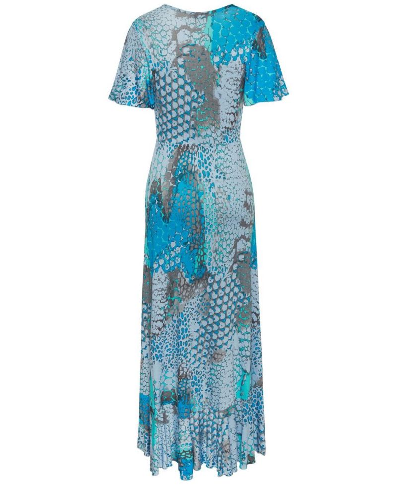 Women's Viscose Printed Side Slit Ruffle-Trim Maxi Dress