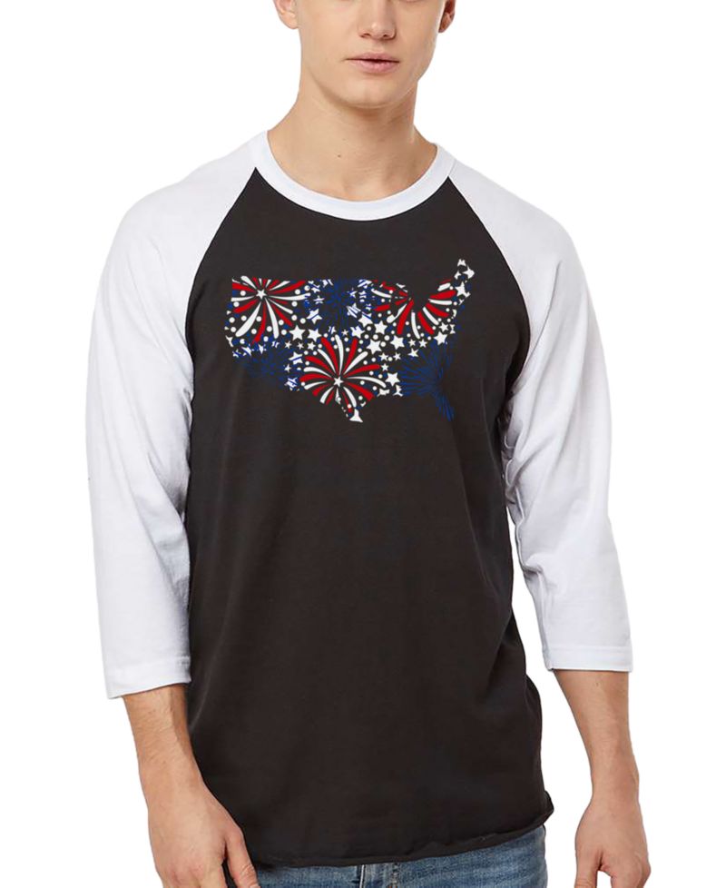 Men's USA Fireworks and Stars Word Art Raglan-Sleeve T-Shirt