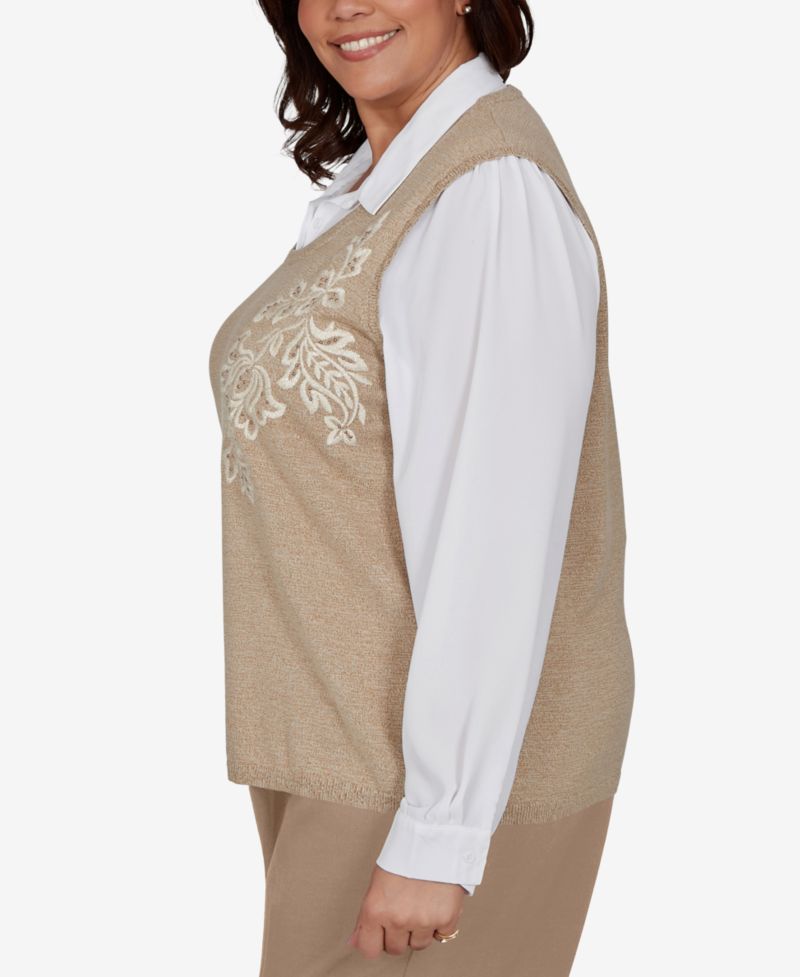 Plus Size Union Square Two-in-one Embroidered Sweater