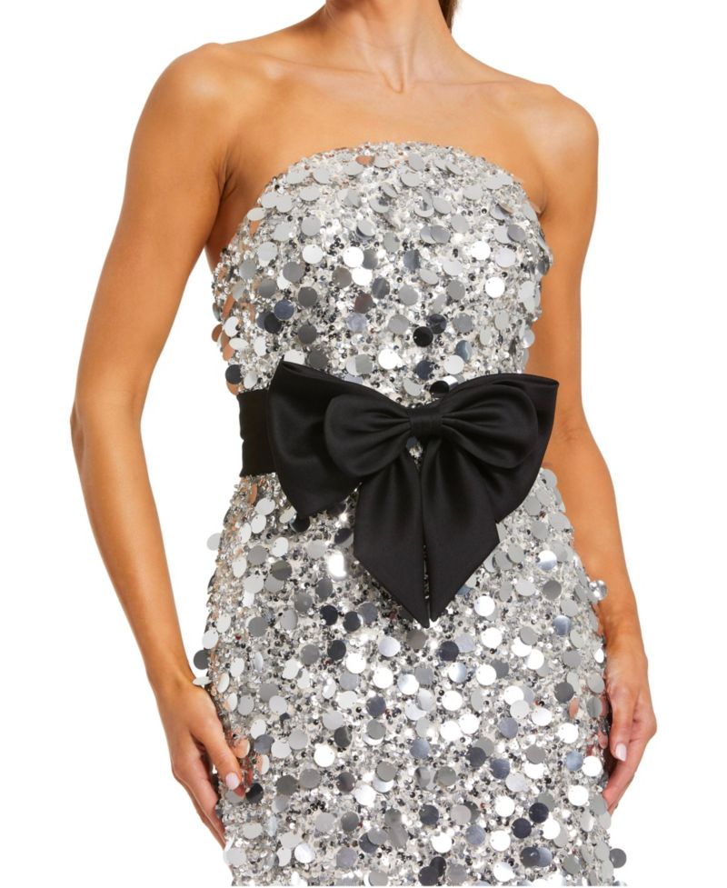 Women's Strapless Paillete Column Midi Dress With Bow