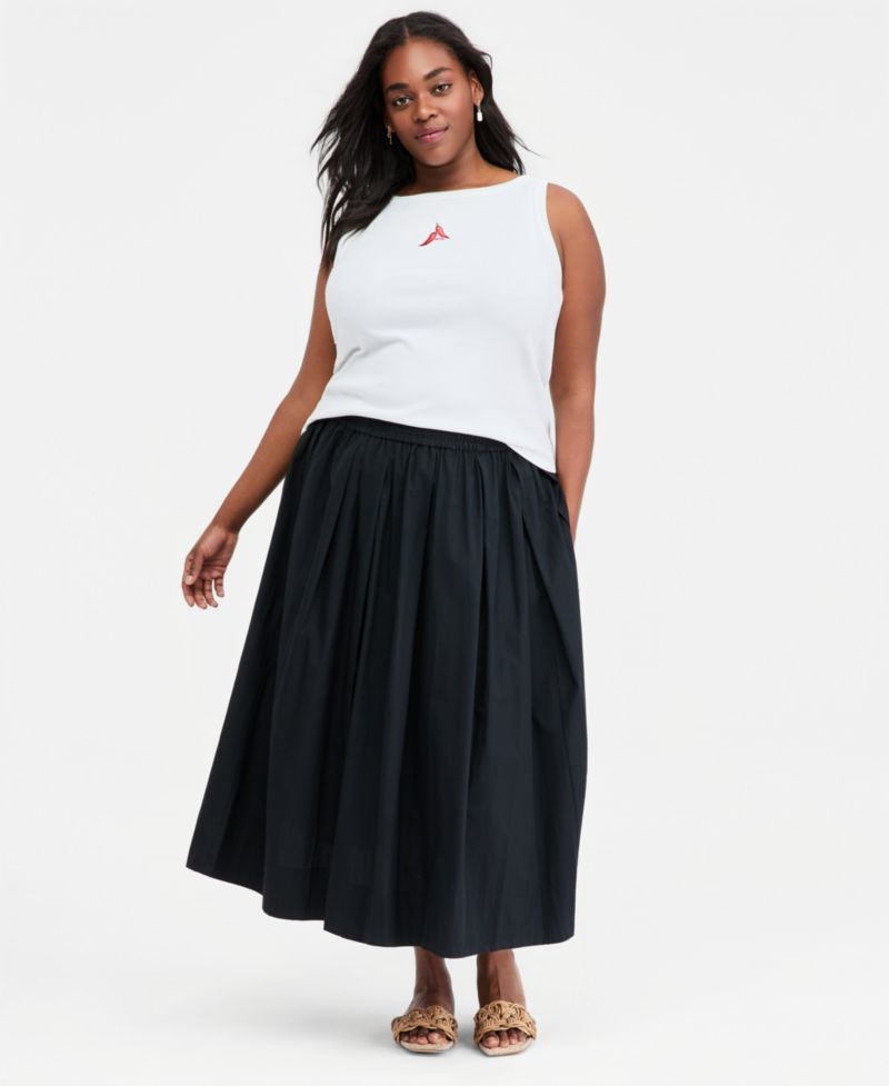 Plus Embroidered Chili Pepper Ribbed Tank