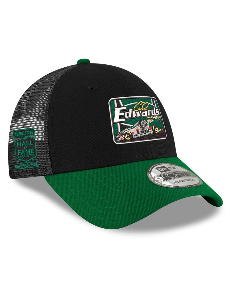 Men's Black/Green Carl Edwards 2025 NASCAR Hall of Fame 9FORTY Adjustable Trucker Hat