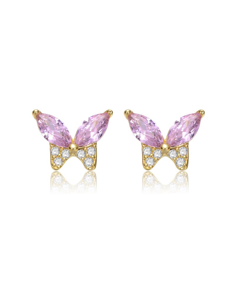 Dainty 14k Gold Plated Soft Pink CZ Butterfly Stud Earrings