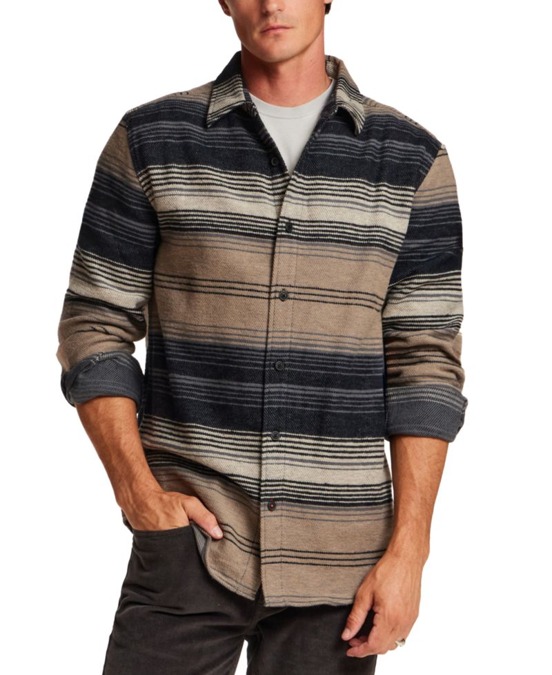 Men's Horizontal Stripe Brushed Twill Overshirt Jacket