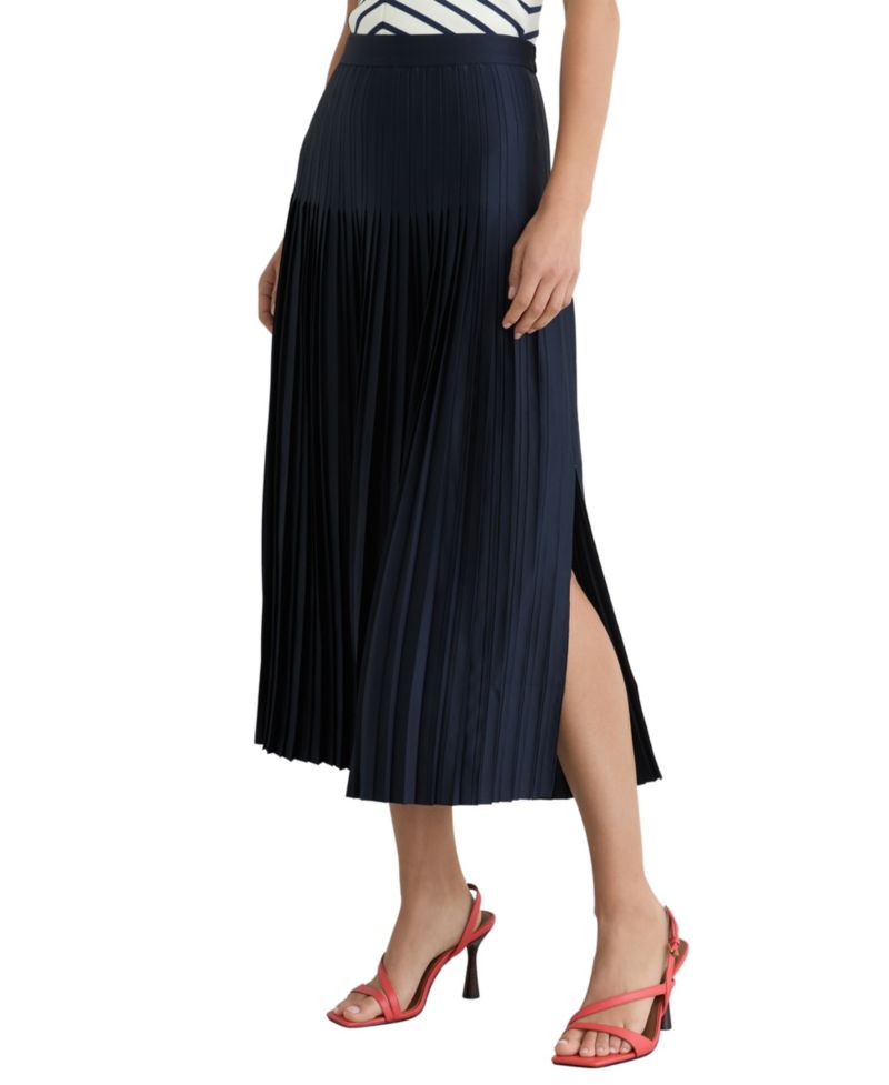 Women's Savannah Satin Pleated Slit Midi Skirt