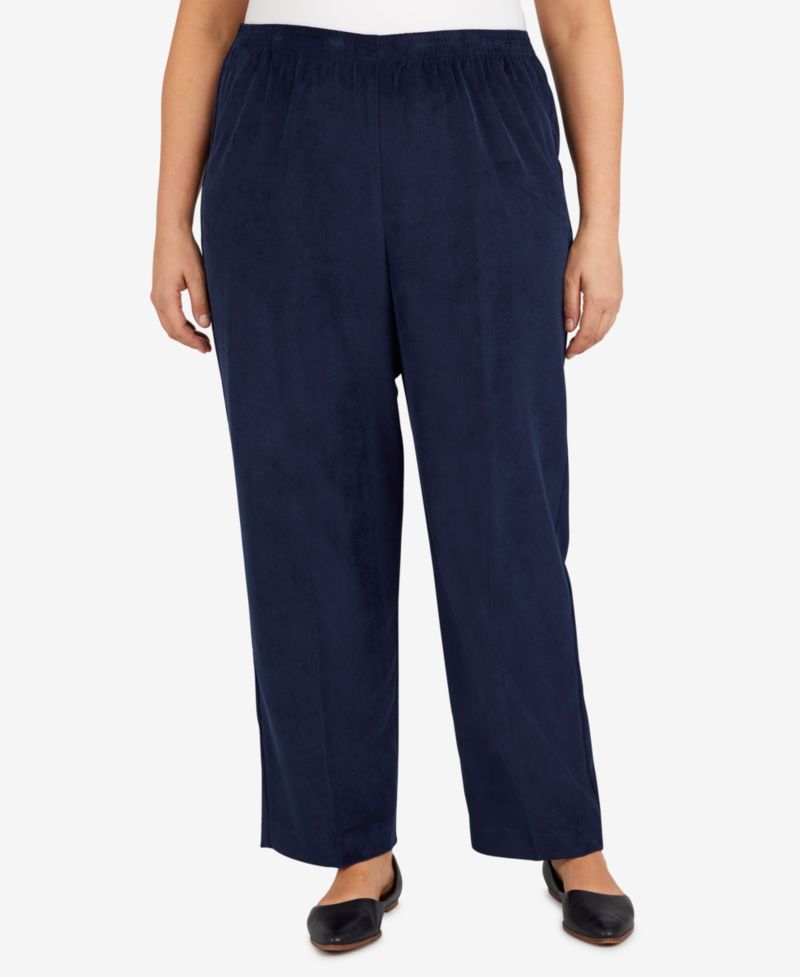 Plus Size Classic Corduroy Elastic Waist Medium Length Pants