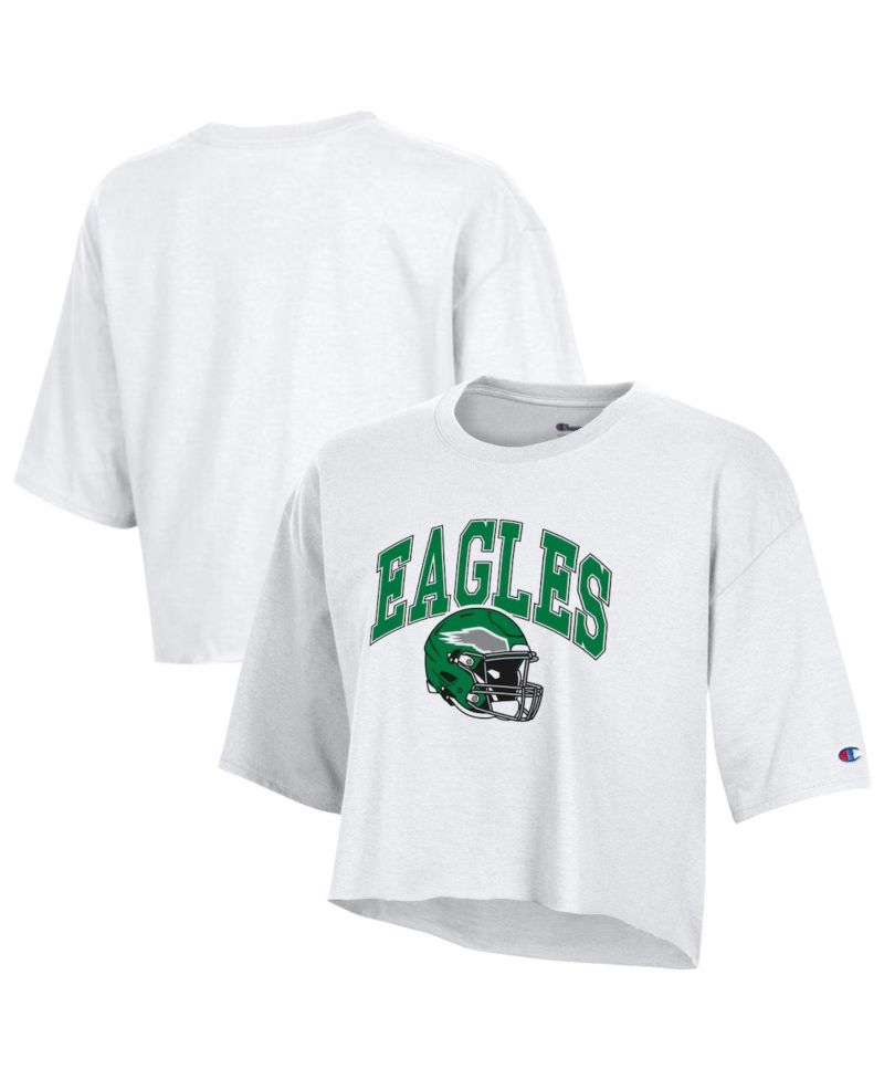 Women's White Philadelphia Eagles Boyfriend Cropped T-Shirt