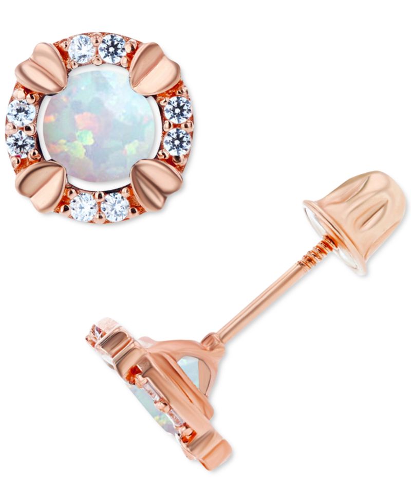 Lab-Grown Opal (1/5 ct. t.w.) & Lab-Grown White Sapphire (1/10 ct. t.w.) Oval Stud Earrings